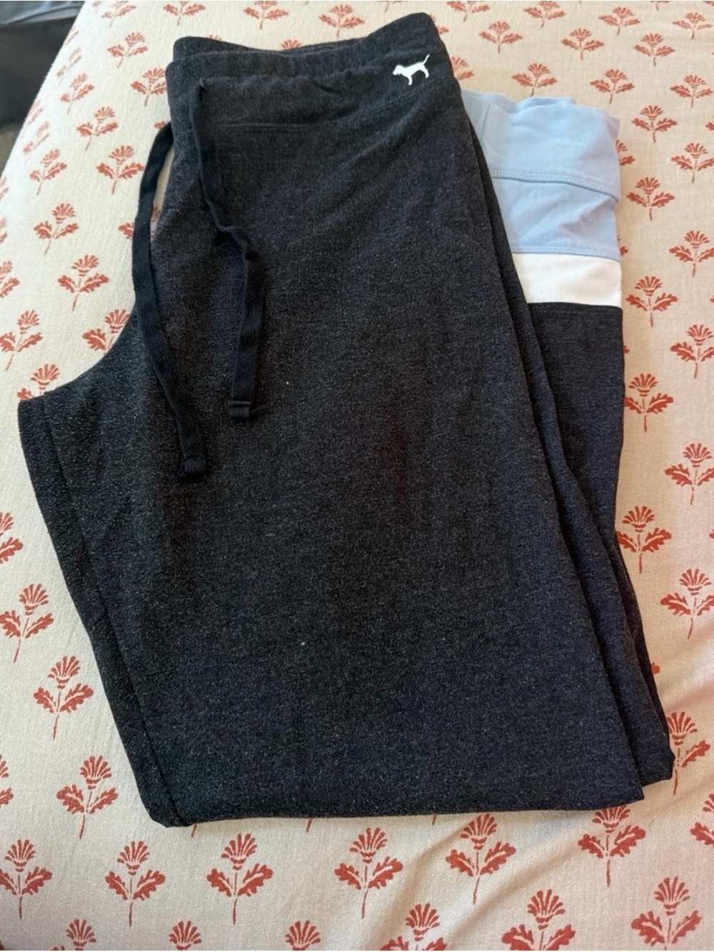 PINK Victoria's Secret Black Leggings with Light Blue & White Colorblock